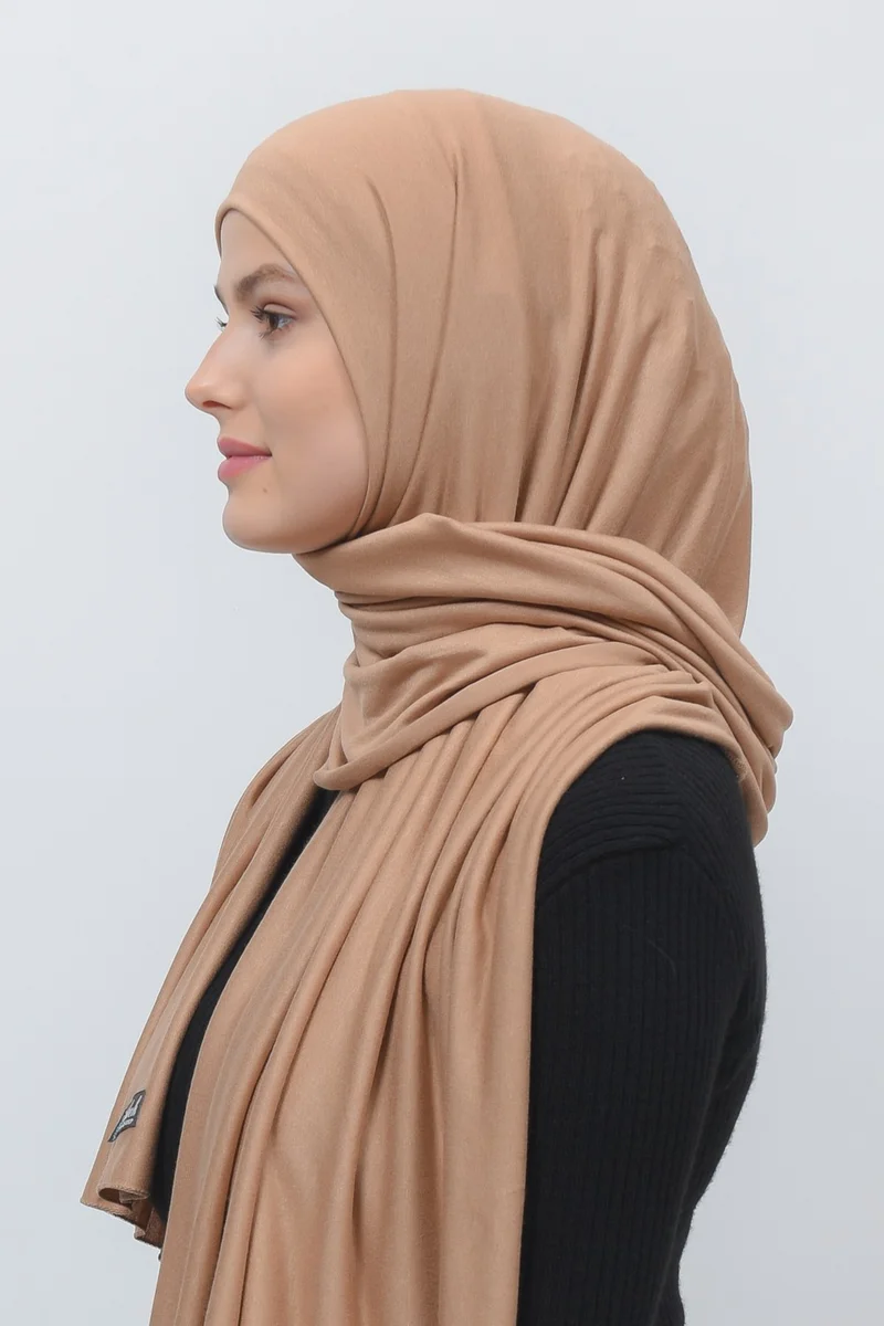 التوبة Hijab Combed Cotton Shawl Plain-Dark Beige