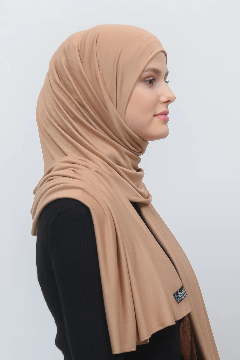 التوبة Hijab Combed Cotton Shawl Plain-Dark Beige