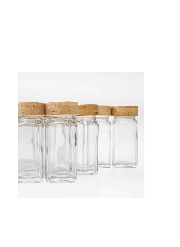 Generic - A 24-piece spice set with small stickers to classify spices. The jars are made of high-quality glass with a tightly sealed wooden lid - Image 1