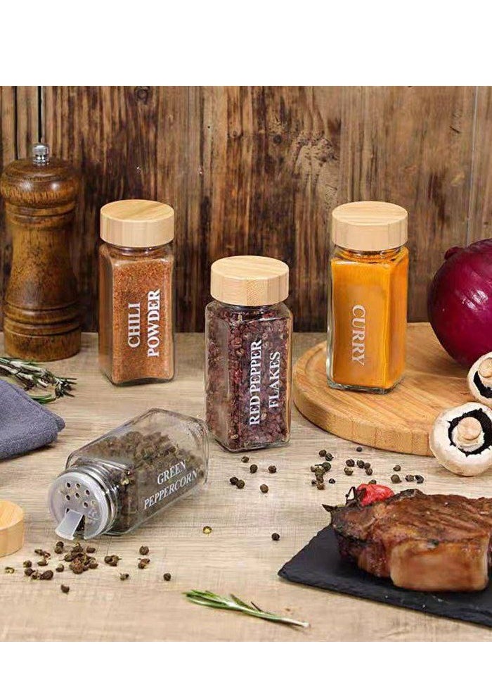 Generic - A 24-piece spice set with small stickers to classify spices. The jars are made of high-quality glass with a tightly sealed wooden lid - Image 1
