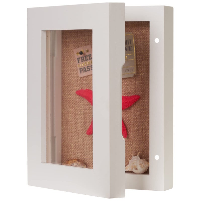 White Shadow Box 5x7 Small Shadow Box Frame with Glass Tiny Display Case for Beach Taxidermy Memorabilia Ticket Stub Collectibles Shell