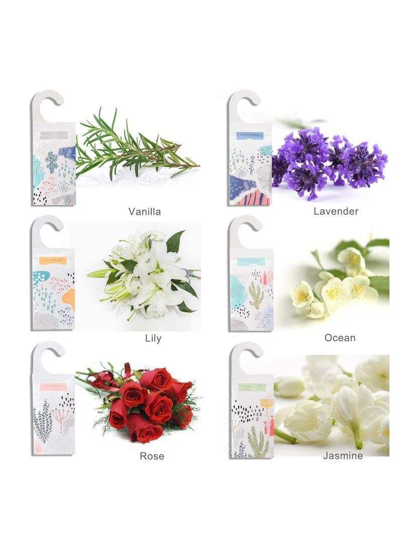 SYOSI - 12 Packs Sachets for Drawers and Closets Large Hanging Sachet Bags Closet Air Fresheners Potpourri Bags Long Lasting 6 Scents Option Lavender Rose Jasmine Ocean Vanilla Lily - Image 1