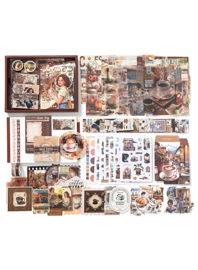 D&L Vintage Scrapbooking Paper Kit Aesthetic Scrapbook Supplies Set Journal Decoration Material With A6 Grid Notebook Washi Paper Sticker Tape For Kids Teen Adult DIY Craft Dark Coffee Color - Image 1
