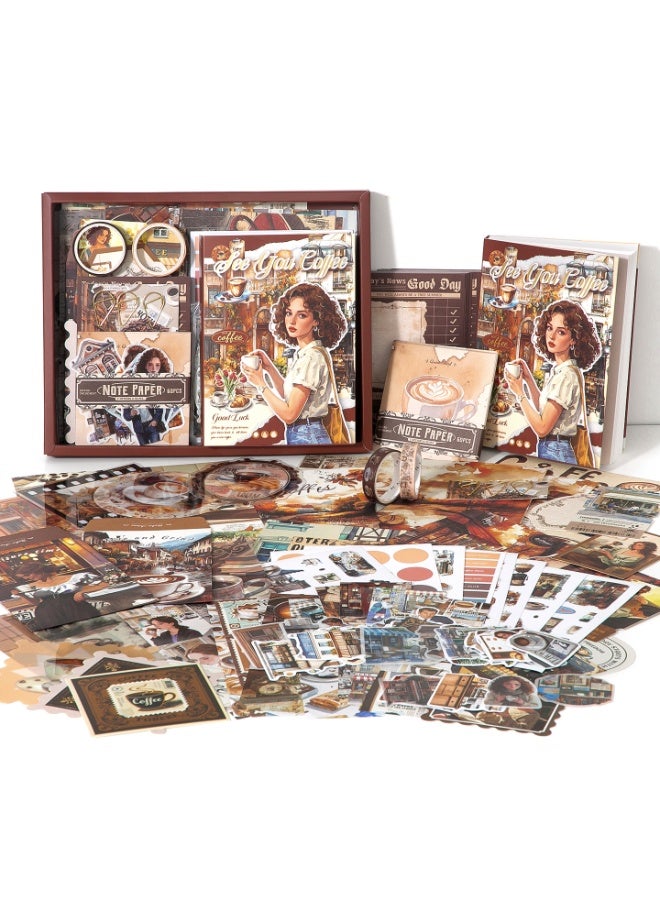 D&L Vintage Scrapbooking Paper Kit Aesthetic Scrapbook Supplies Set Journal Decoration Material With A6 Grid Notebook Washi Paper Sticker Tape For Kids Teen Adult DIY Craft Dark Coffee Color - Image 2