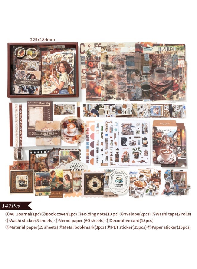 D&L Vintage Scrapbooking Paper Kit Aesthetic Scrapbook Supplies Set Journal Decoration Material With A6 Grid Notebook Washi Paper Sticker Tape For Kids Teen Adult DIY Craft Dark Coffee Color - Image 3