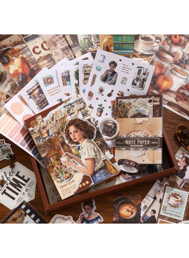 D&L Vintage Scrapbooking Paper Kit Aesthetic Scrapbook Supplies Set Journal Decoration Material With A6 Grid Notebook Washi Paper Sticker Tape For Kids Teen Adult DIY Craft Dark Coffee Color - Image 5