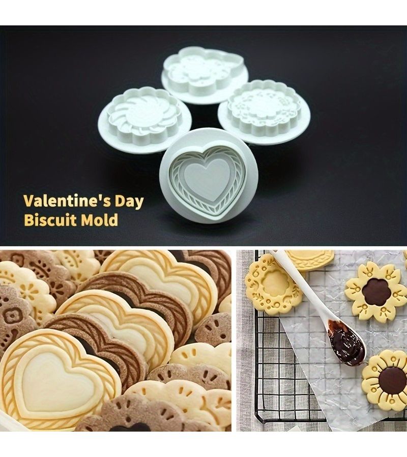 White 4 Piece Heart Sugar Cookie Molds Set for Baking Decor - Image 2