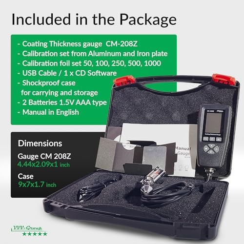 VVV-Group Coating Thickness Gauge CM-208Z Professional Industrial Paint Meter with External Probe/Measuring Range: 0~120mils (0~3000 um) / Resol: 0.001mils / PC Connection - Image 4