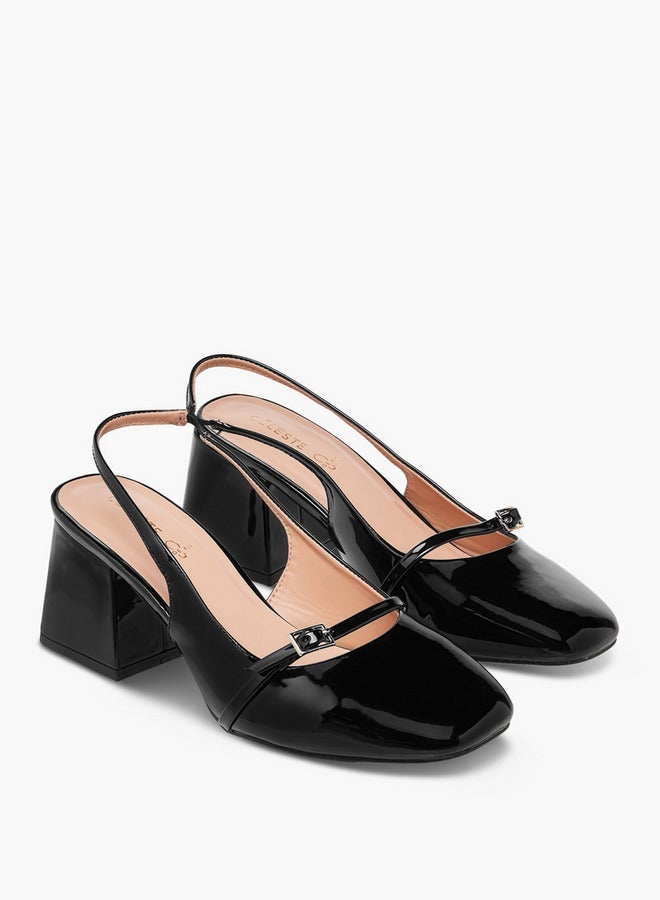 Celeste Women's Solid Slingback Shoes with Block Heels - Image 3