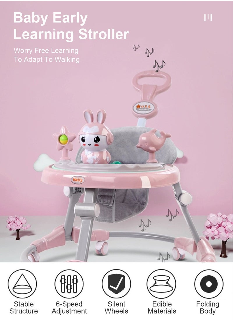 MaBaby Multifunctional Baby Walker with Adjustable Height Detachable Music Board Slient Wheel Smooth Sliding with Linen Seat Cushion for Baby Early Learing Stroller  - Image 1
