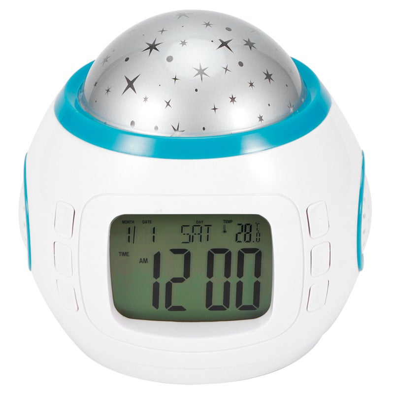 Projection Alarm Clock with Calendar 2000-2099 Temperature Display - Dual Alarm Music Star Projector Night Light for Bedroom - Image 1