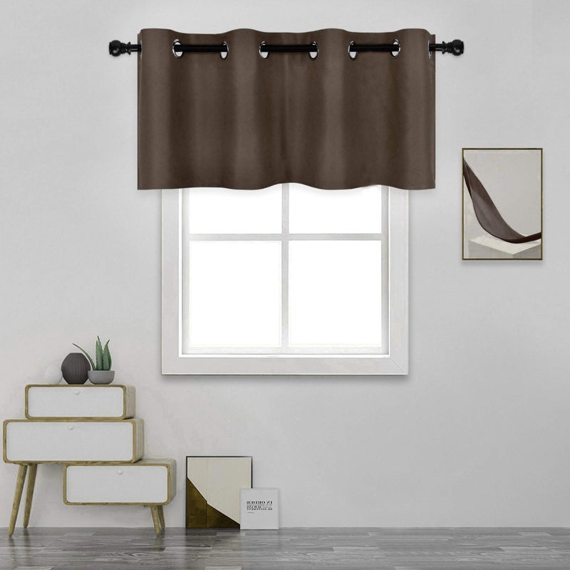 DECOVSUN Solid Grommet Top Brown Valance for Kitchen Windows Blackout Curtain Valance for Living Room Short Straight Drape Valance for Bedroom Kids Room/Cafe/Loft 52X18 1 Panel Coffee Brown - Image 1