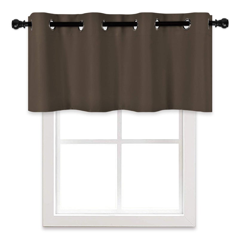 DECOVSUN Solid Grommet Top Brown Valance for Kitchen Windows Blackout Curtain Valance for Living Room Short Straight Drape Valance for Bedroom Kids Room/Cafe/Loft 52X18 1 Panel Coffee Brown - Image 3