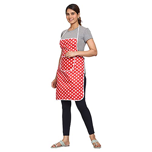 JMi Polyester Fabric Polka Dot Waterproof Apron with Long Ties & Multipurpose Large Pocket Free Size For Cooking Dusting Home Kitchen Restaurant Multipurpose for Men & Women Unisex Apron. (Pack of 2) - Image 5