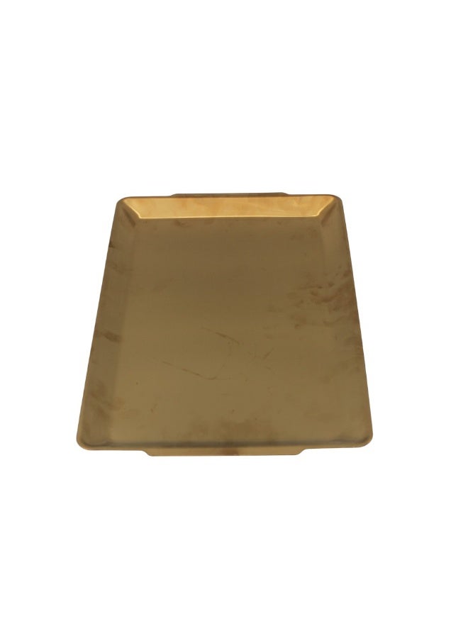 B&D rectangular serving tray 40x24cm, gold-tone stainless steel platter with raised rim and built-in handles, textured flat tray for sweets, dates, bread and table decor for guests and gatherings - Image 5
