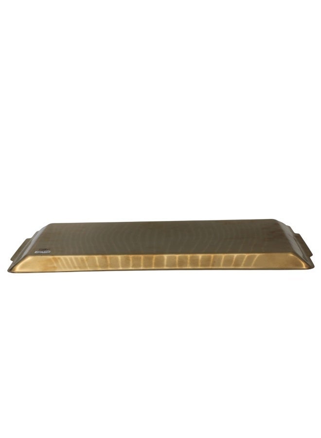 B&D rectangular serving tray 40x24cm, gold-tone stainless steel platter with raised rim and built-in handles, textured flat tray for sweets, dates, bread and table decor for guests and gatherings - Image 2
