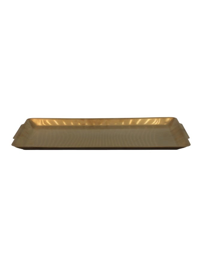 B&D rectangular serving tray 40x24cm, gold-tone stainless steel platter with raised rim and built-in handles, textured flat tray for sweets, dates, bread and table decor for guests and gatherings - Image 1