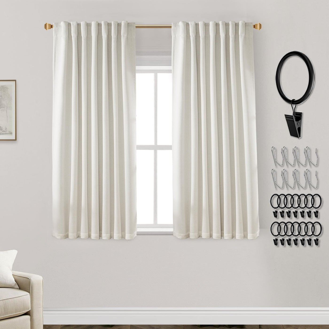 PANELSBURG 54 Inch Long CurtainsBlack Out Linen Back Tab Pleated Room Darkening Blackout Curtains 54 Inch Length 2 Panels SetCream Ivory Off White