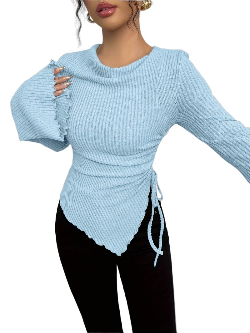 This Autumn and Winter Collection Is Perfect for Women's Dates, Commutes, and Outings. It Features a Casual and Elegant Solid Color That Is Versatile,, with a Round Neck, Flared Sleeves,... - Image 1
