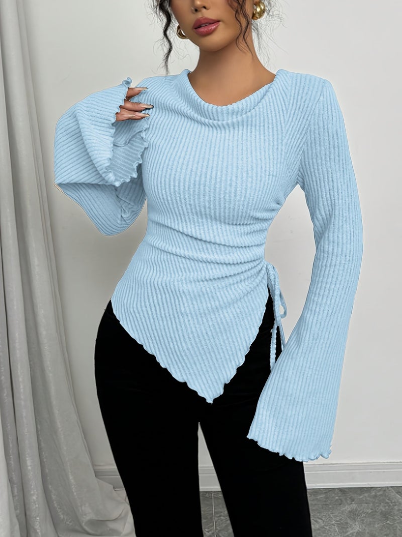 This Autumn and Winter Collection Is Perfect for Women's Dates, Commutes, and Outings. It Features a Casual and Elegant Solid Color That Is Versatile,, with a Round Neck, Flared Sleeves,... - Image 2