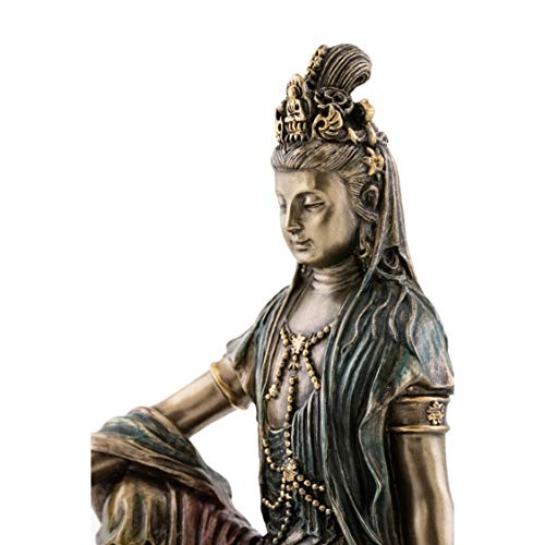 Top Collection Water and Moon Quan Yin Statue -Hand Painted Kuan Yin Goddess of Mercy and Compassion Sculpture in Premium Cold Cast Bronze- 5-Inch Collectible Bodhisattva Avalokiteśvara Figurine - Image 5