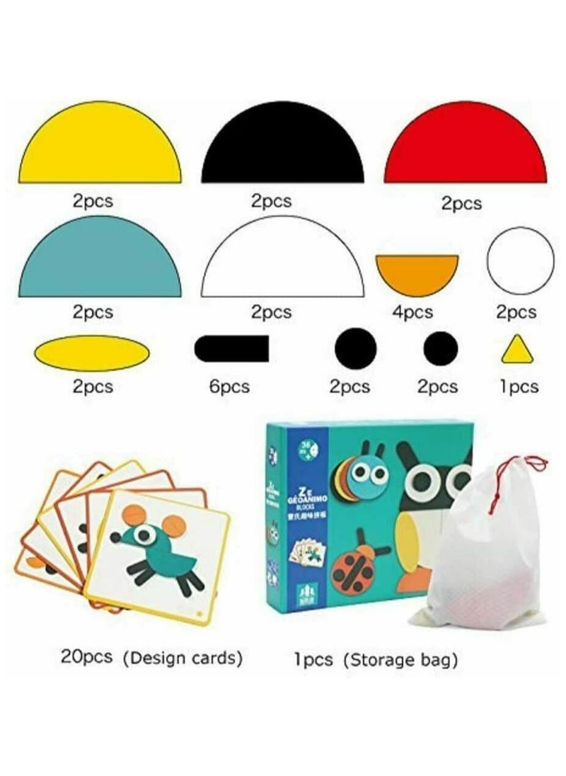 Generic - "Guanimo: An educational toy with colorful geometric pieces and challenge cards, enhancing your child's thinking and creativity skills while helping them learn about animals and create endless shapes using their imagination!" - Image 1