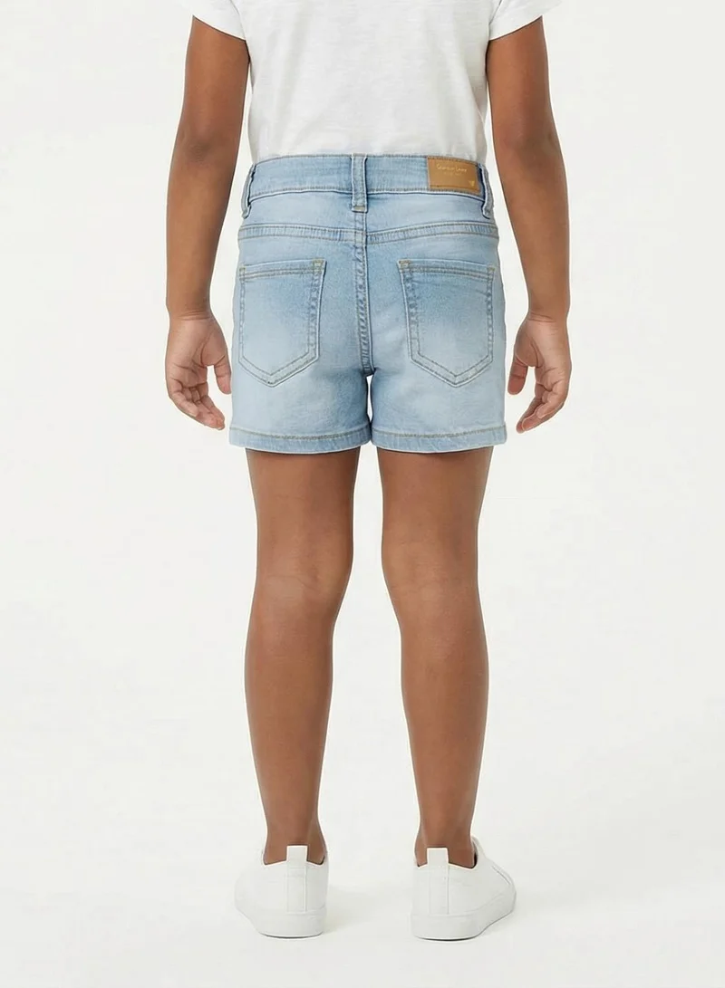 بيبي كلو Girls Light Blue Floral Embroidered Denim Shorts