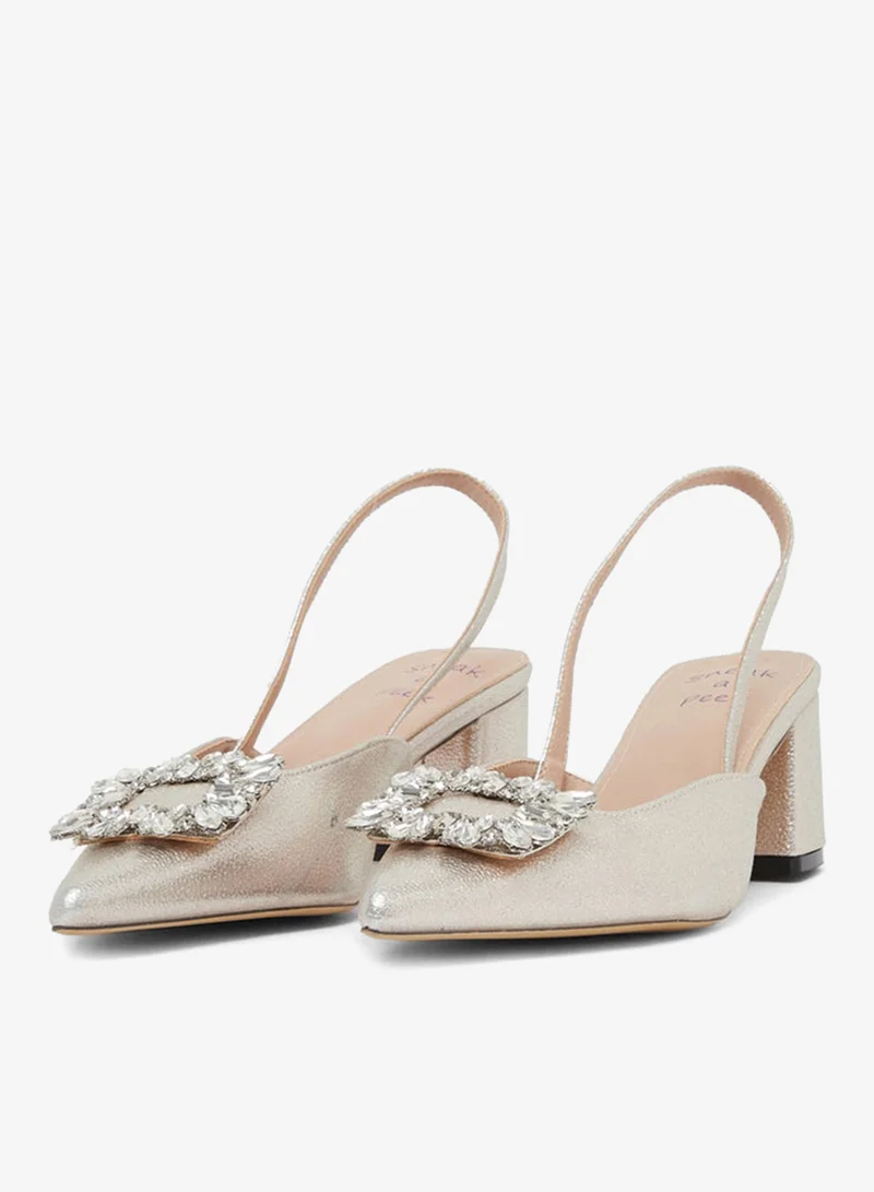 سنيك ايه بيك حذاء سلاينج باك بكعب بلوك مزين بإبزيم مرصع بالكريستال