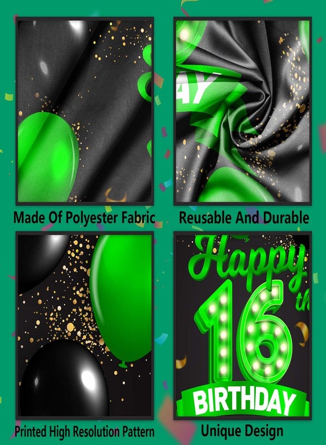 DZTRELFK Happy 16th Birthday Green and Black Banner Backdrop Cheers to 16 Years Old Confetti Balloons Theme Decor Decorations for Girls 16 Years Old Birthday Party Bday Supplies Background Gift Glitter - Image 4