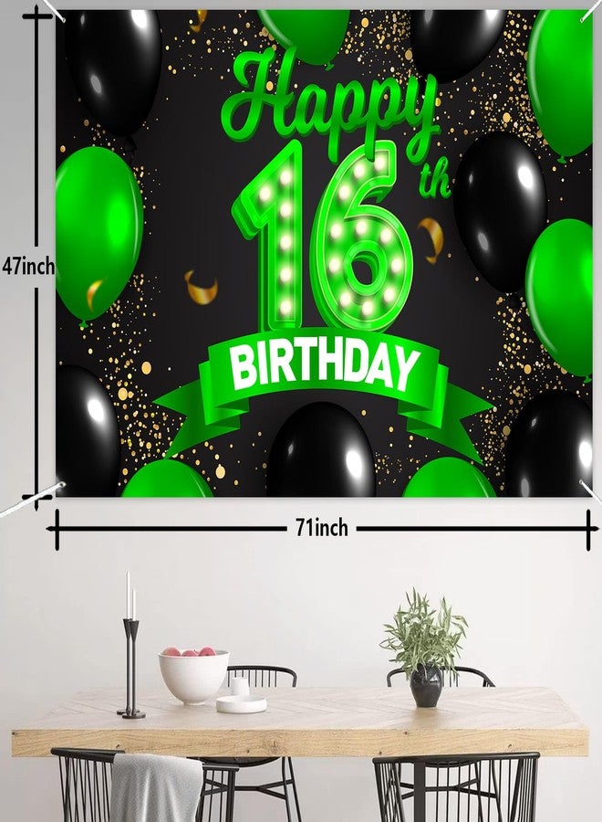 DZTRELFK Happy 16th Birthday Green and Black Banner Backdrop Cheers to 16 Years Old Confetti Balloons Theme Decor Decorations for Girls 16 Years Old Birthday Party Bday Supplies Background Gift Glitter - Image 2