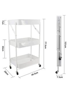 Chulovs 3 Tiers Foldable Storage Trolley Cart office cart Kitchen utility carts Foldable Rolling Carts Trolley with Locking Wheels for Kitchen Multi-purpose Shelving Organizer storage rack  - Image 2
