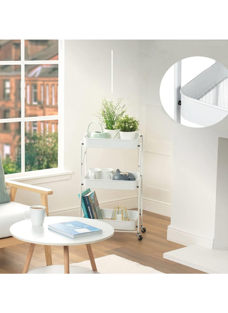 Chulovs - 3 Tiers Foldable Storage Trolley Cart office cart Kitchen utility carts Foldable Rolling Carts Trolley with Locking Wheels for Kitchen Multi-purpose Shelving Organizer storage rack - Image 1