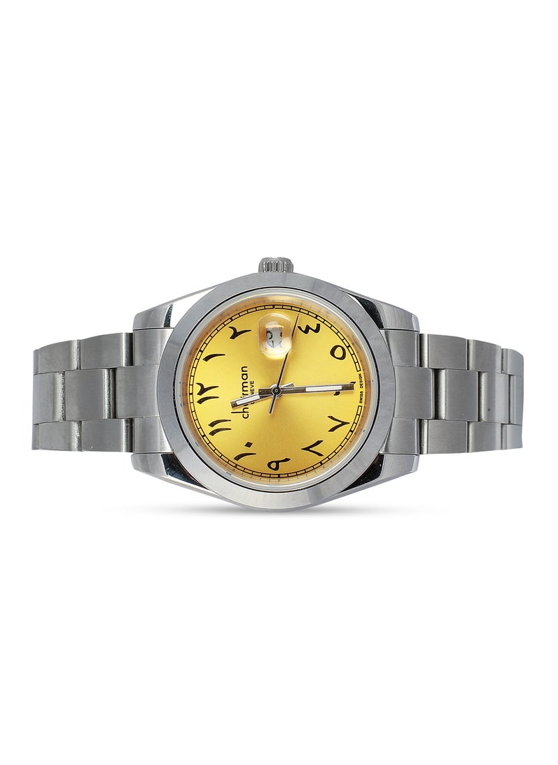 Men's Stainless Steel Wrist Watch with Yellow Dial and Arabic Numbers - pzsku/ZA4B9F5204A006BD88D17Z/45/_/1697478723/ab89f9dd-de31-4114-acc2-4e91942237c9