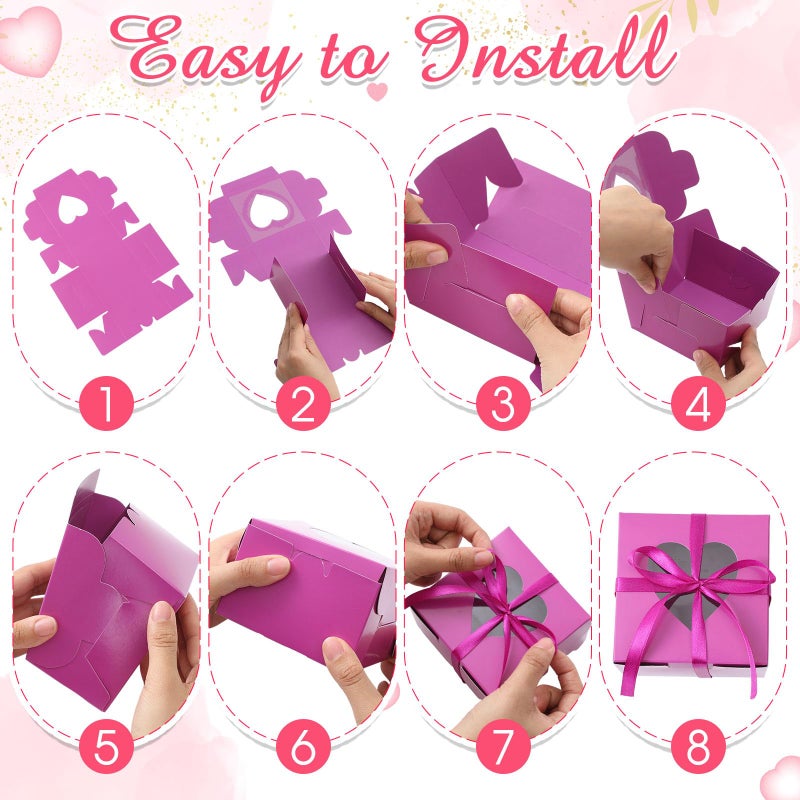 Henoyso 80 Pcs Valentine's Day Cupcake Boxes 4 x 4 x 2.5 Inch Valentine Galentine Bakery Treat with Heart PVC Window Individual Cookie Candy Boxes for Gift Giving Party Favor (Pink,Red,Purple) - Image 4