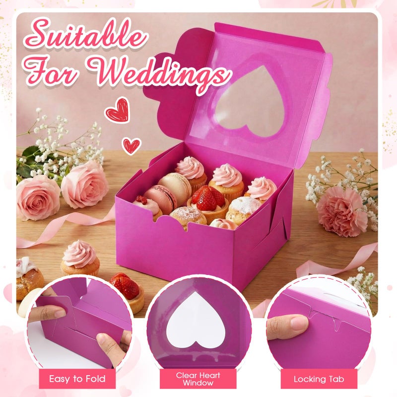 Henoyso 80 Pcs Valentine's Day Cupcake Boxes 4 x 4 x 2.5 Inch Valentine Galentine Bakery Treat with Heart PVC Window Individual Cookie Candy Boxes for Gift Giving Party Favor (Pink,Red,Purple) - Image 3