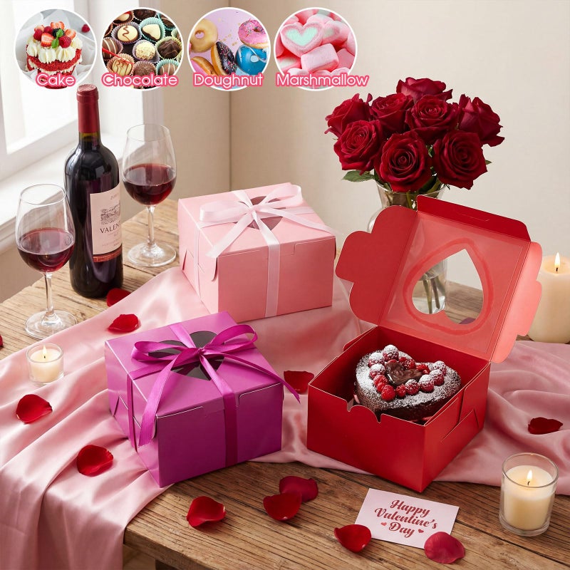 Henoyso 80 Pcs Valentine's Day Cupcake Boxes 4 x 4 x 2.5 Inch Valentine Galentine Bakery Treat with Heart PVC Window Individual Cookie Candy Boxes for Gift Giving Party Favor (Pink,Red,Purple) - Image 5