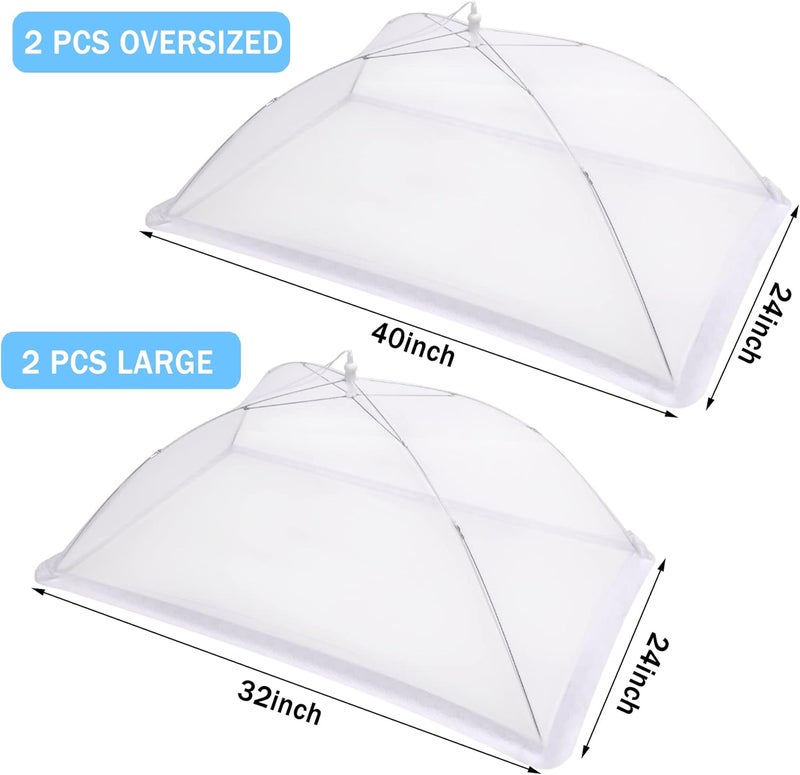 JULBEAR 4 Pcs Extra Large Mesh Food Cover Tent Umbrella Food Screen Covers for Outside Pop-up Mesh Reusable Food Nets for Parties Picnics Outdoor BBQs Collapsible (2 Pcs 40"x24", 2 Pcs 32"x24") - Image 2