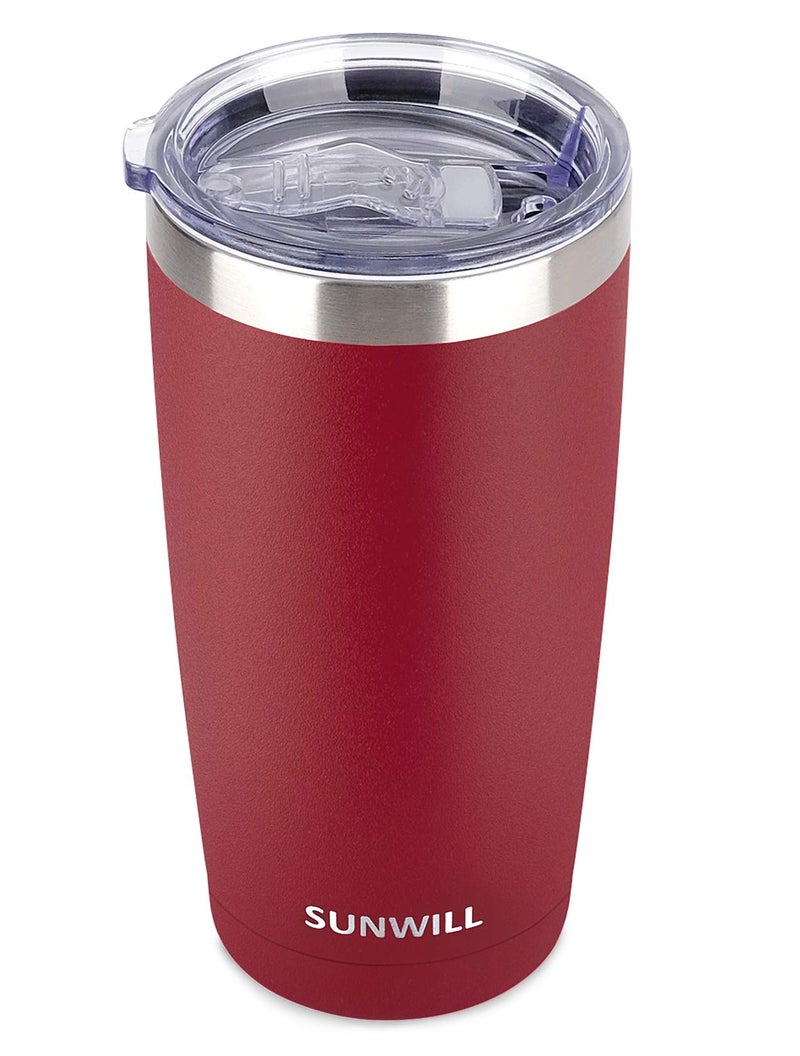 SUNWILL Travel Coffee Tumbler 20 oz Insulated Mug with Lid Stainless Steel Cup for Hot and Cold Drinks Powder Coated Wine Red