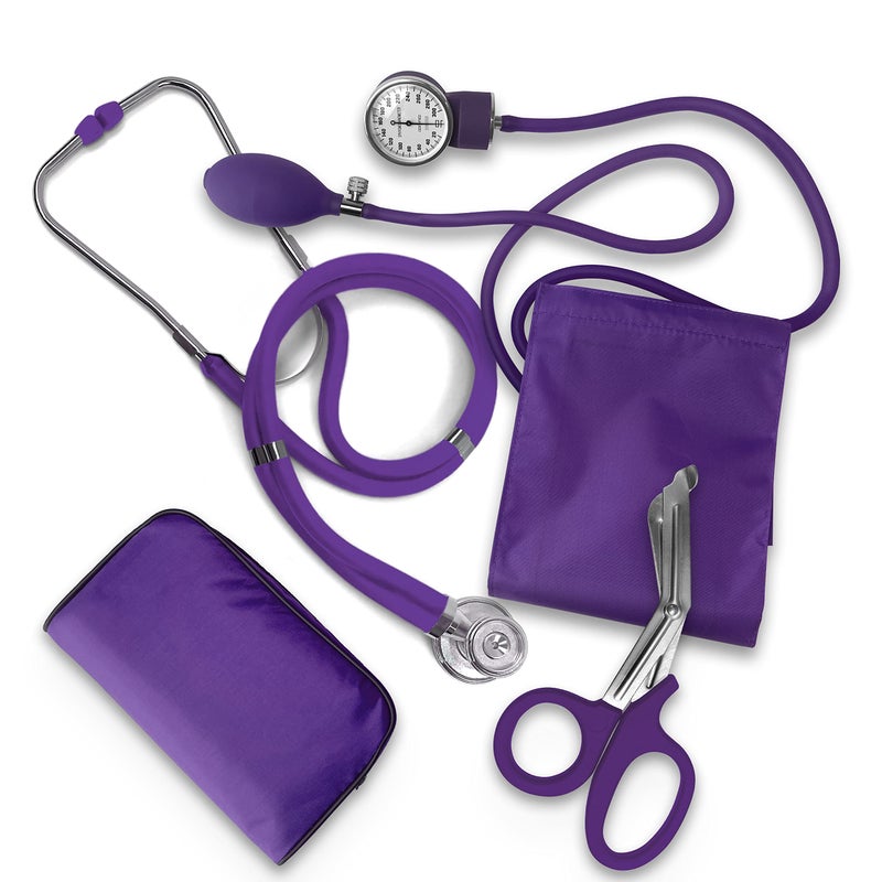 ASA Techmed طقم بداية ممرض EMT من ASA TECHMED مع سماعة طبية، جهاز قياس ضغط الدم ومقص EMT 7.5" هدية مثالية للممرضين، طلاب الطب، رجال الإطفاء، الشرطة والاستخدام الشخصي (أرجواني) - Image 1