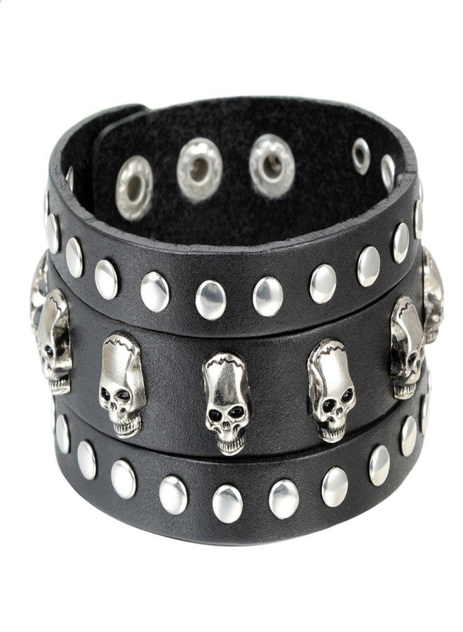 Cupimatch Punk Gothic Skull Rivet Wide Leather Bracelet Cuff Adjustable 7.5"- 8.7" for Father's Day - Image 1