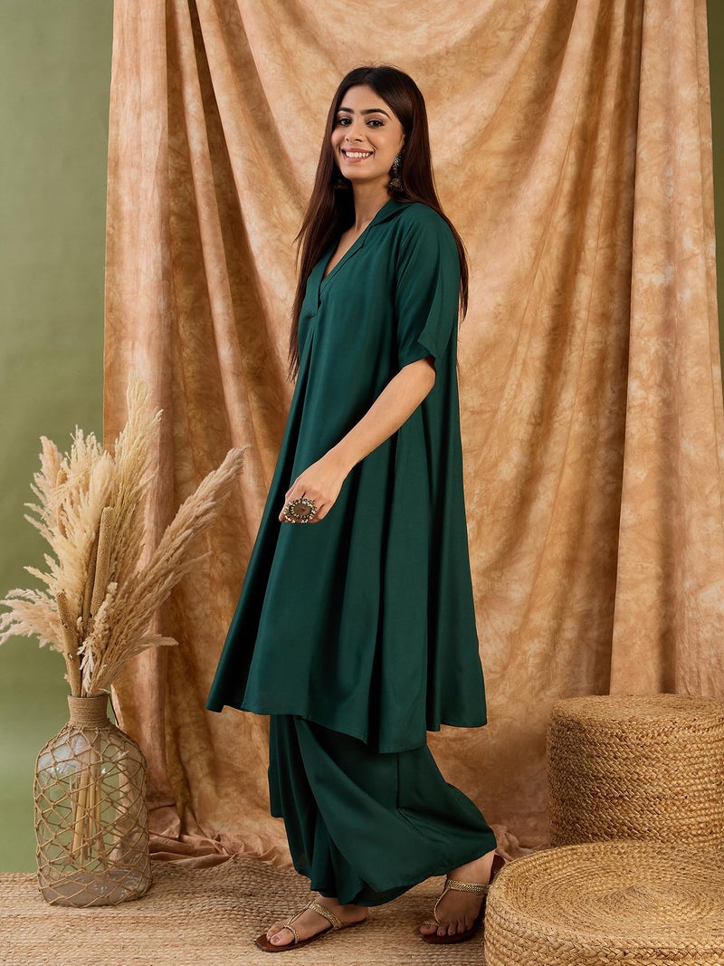 InWeave Women Dark Green Collaround Neck Kurta Set - Image 3