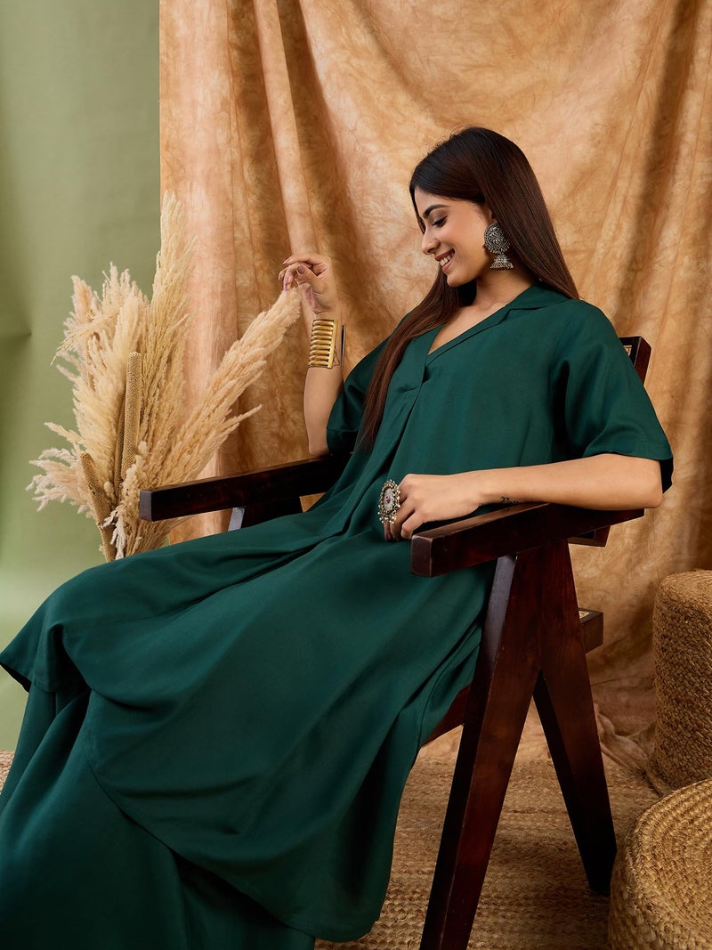 InWeave Women Dark Green Collaround Neck Kurta Set - Image 2
