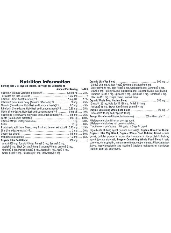 Nature's Plus Naturesplus Ultra Juice Multivitamin 90 Vegetarian Tablets Bilayered Whole Food Supplement Whole Fruits & Vegetables Antioxidant Non Gmo Vegan Organic Gluten Free 45 Servings - Image 4