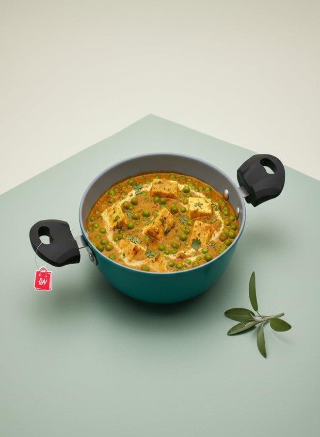 LAZYwindow Elite Nonstick Small Kadhai, 20.5cm Dia, Seafoam Green, 460gm - Image 2