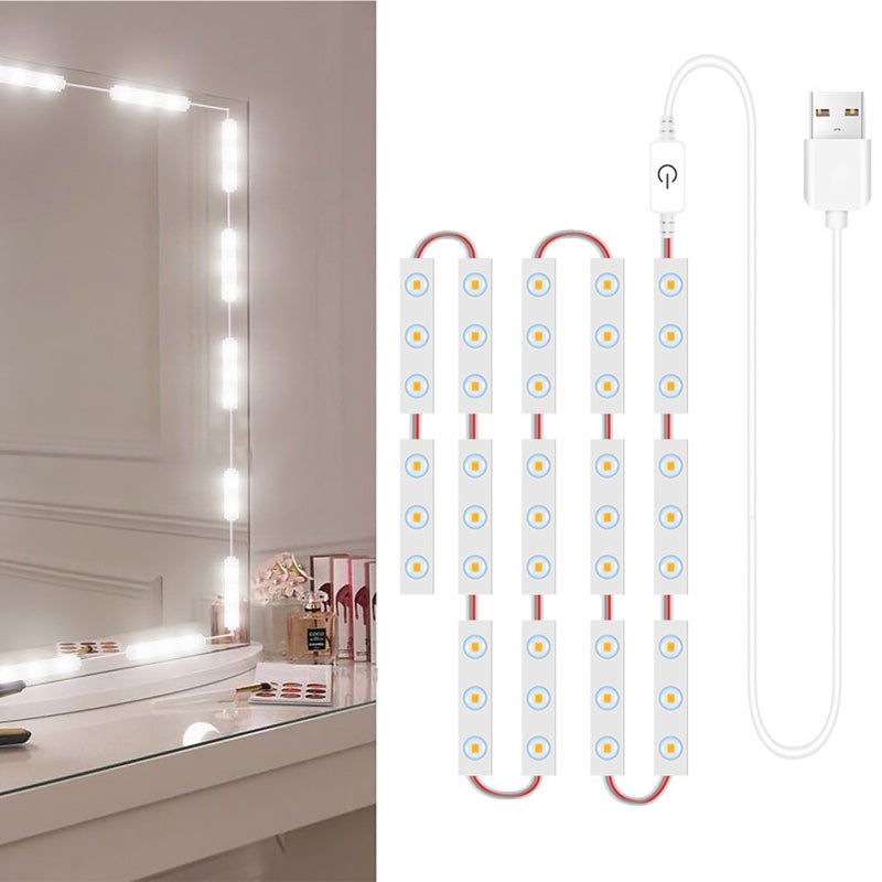 أضواء مرآة المكياج LED: شريط LED بتحكم لمس وضواء قابل للتعديل وآمن على العين - أضواء مرآة مكياج تعمل بالـ USB وسهلة التركيب للمرايا في الحمام والمكياج - Image 1