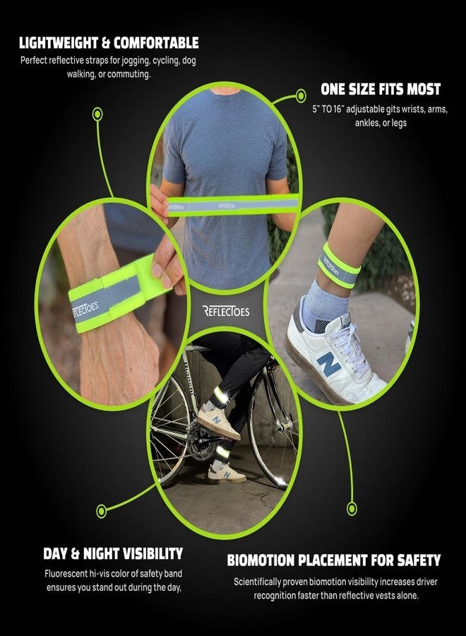 ReflecToes Reflective Safety Bands (Pack of 2), Adjustable 5-16 in for Wrist, Arm, Ankle or Leg - Fluorescent Day Visibility + 360° Retroreflective Night Safety for Running, Walking, Cycling - Image 3