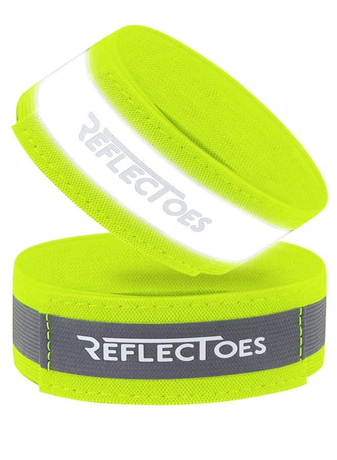 ReflecToes Reflective Safety Bands (Pack of 2), Adjustable 5-16 in for Wrist, Arm, Ankle or Leg - Fluorescent Day Visibility + 360° Retroreflective Night Safety for Running, Walking, Cycling - Image 1