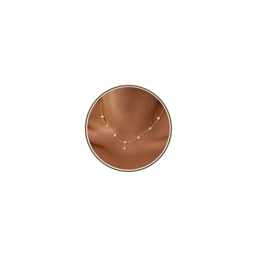 Yoosteel Easter Gifts for Womens Gold Clover Necklace - 14k Gold Plated Dainty Clover Cubic Zirconia Choker Necklace Station Pendant Necklaces for Women Trendy Wedding Prom Brides Jewelry Gift - Image 1