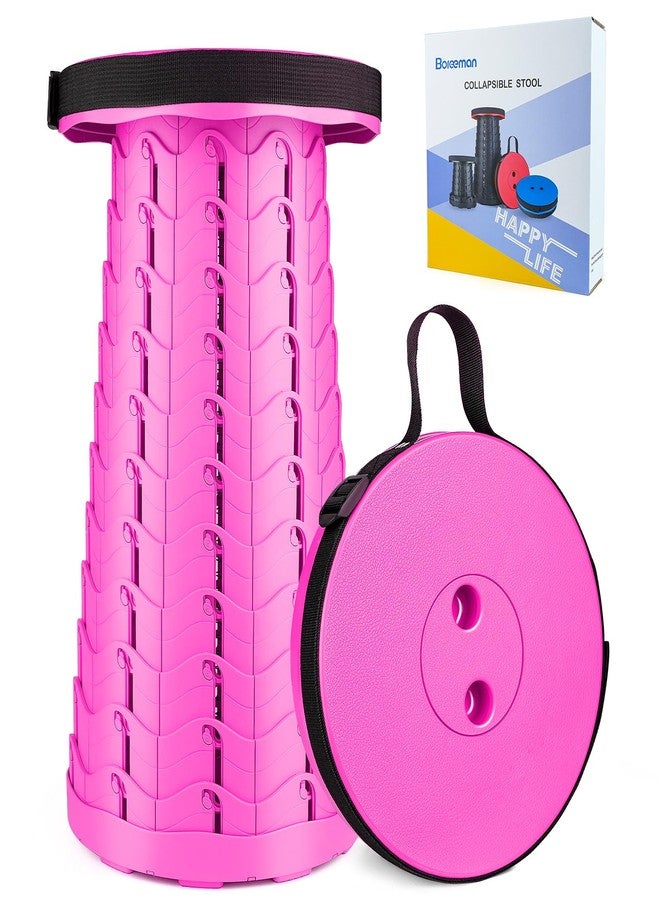 Boreeman Upgraded Folding Stool Lightweight Yet More Sturdy with Load Capacity 400lbs Portable Collapsible Stool Retractable Stool for Camping Fishing Hiking BBQ (Pink) - Image 1