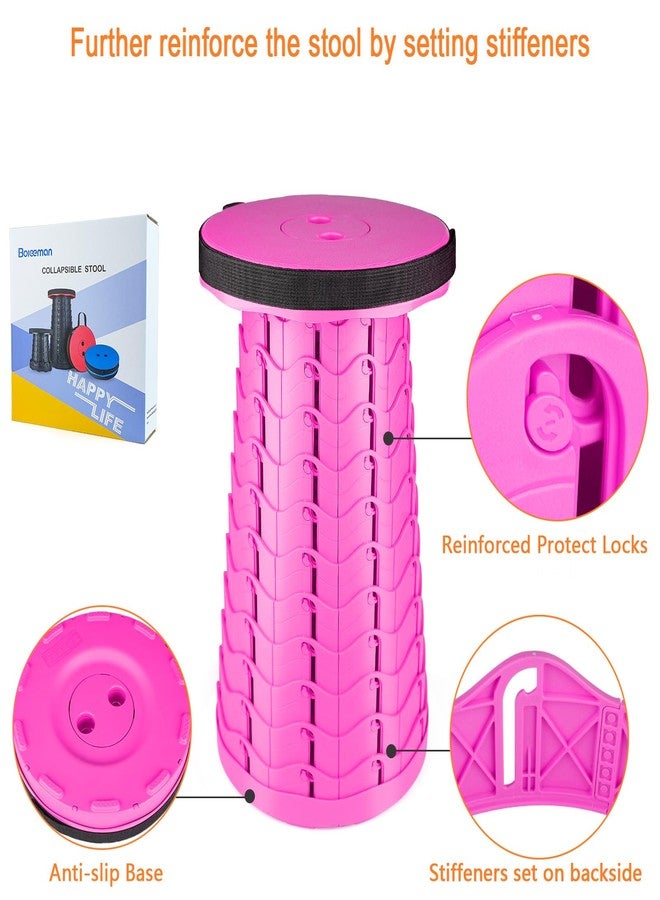 Boreeman Upgraded Folding Stool Lightweight Yet More Sturdy with Load Capacity 400lbs Portable Collapsible Stool Retractable Stool for Camping Fishing Hiking BBQ (Pink) - Image 3